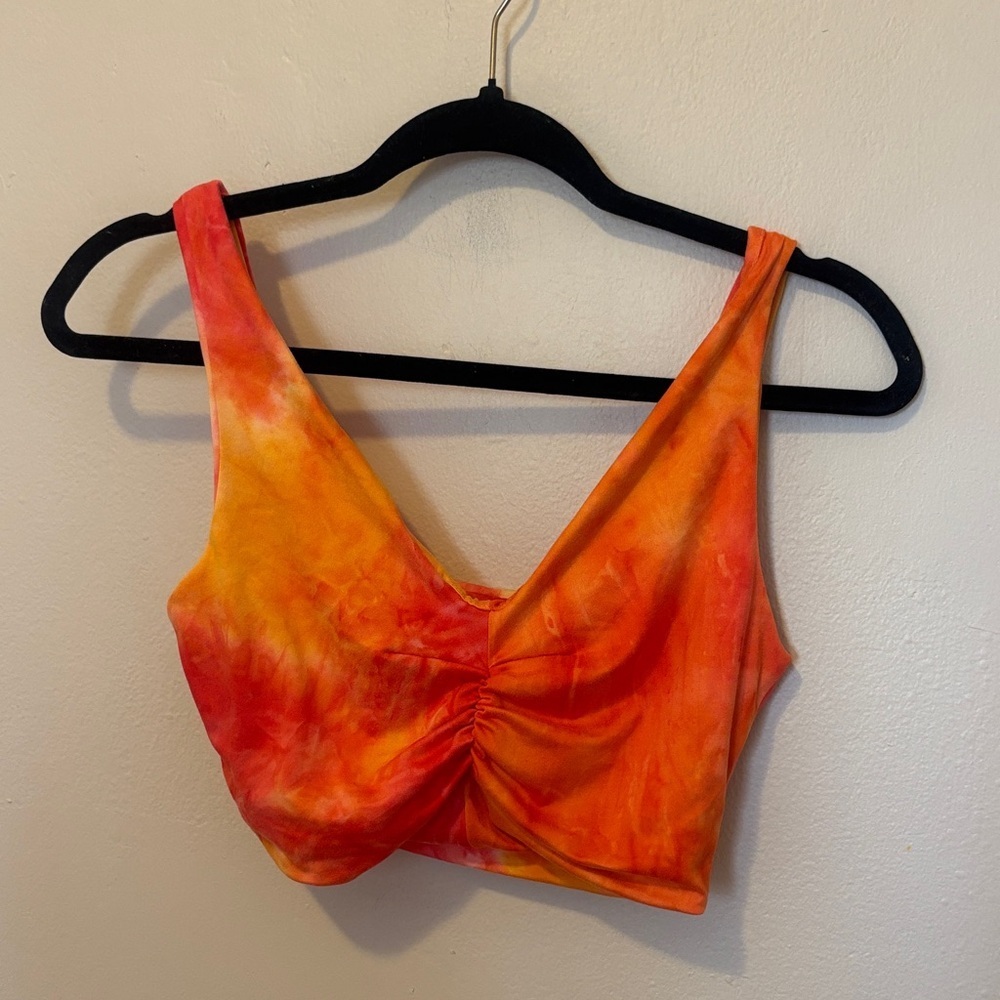 Fashion Nova Tie-Dye Ruched Tank Crop Top - Orange & Red